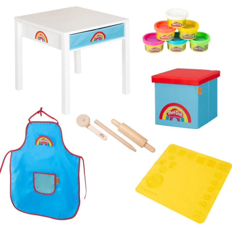 Play-Doh Creative Craft Table - Art Station, Wooden Desk & Ottoman Set
