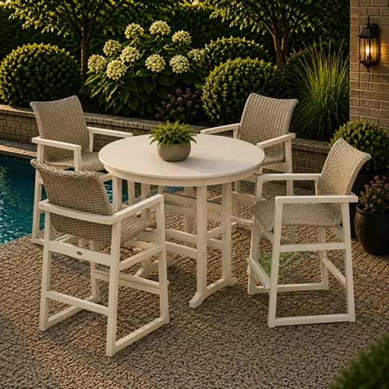 POLYWOOD EDGE Woven 5-Piece Round Farmhouse Bar Set - PWS3334-1 Grey
