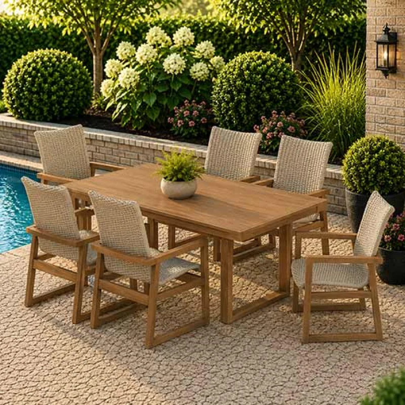 POLYWOOD EDGE Woven Highback Arm Chair 7-Piece Dining Set - PWS2880-1 Grey