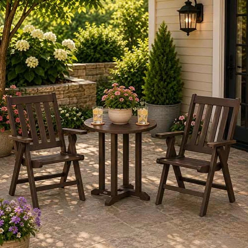POLYWOOD Vineyard Folding Chair 3-Piece Round Bistro Dining Set - PWS1319-1 Grey
