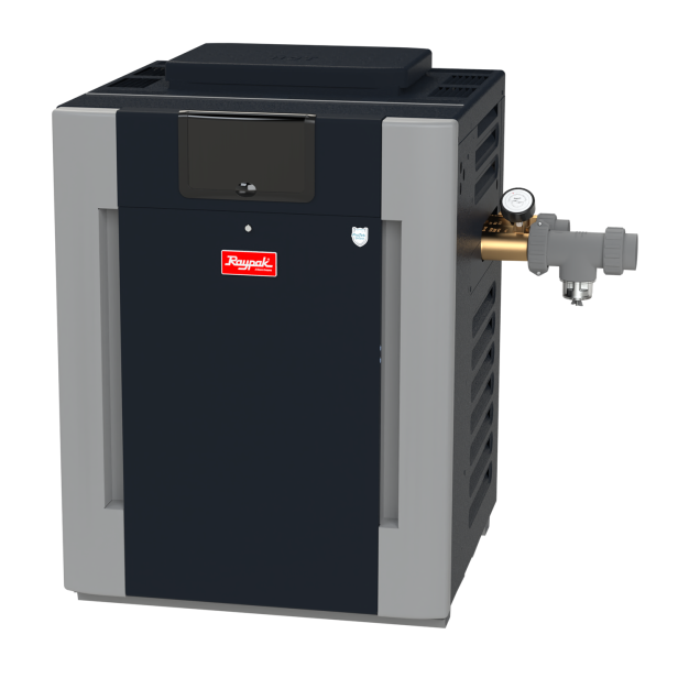 RayPak Digital ASME Pool & Spa Heater, 199.5k BTU, Natural Gas, Copper HEx, 0-2k FT, 017371, B-R206