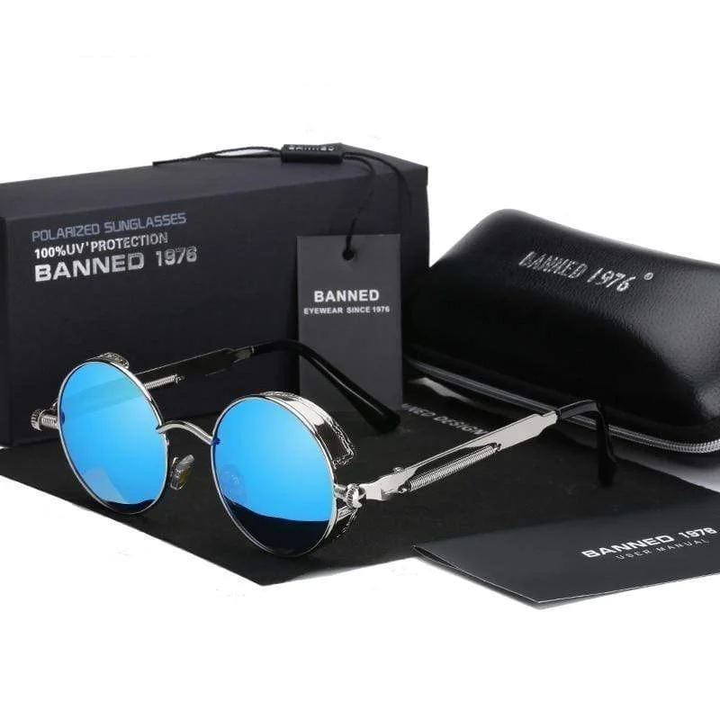 Retro Round Polarized Sunglasses with Steampunk Design | Stylish Eye Protection for Everyday Adventures Silver Blue