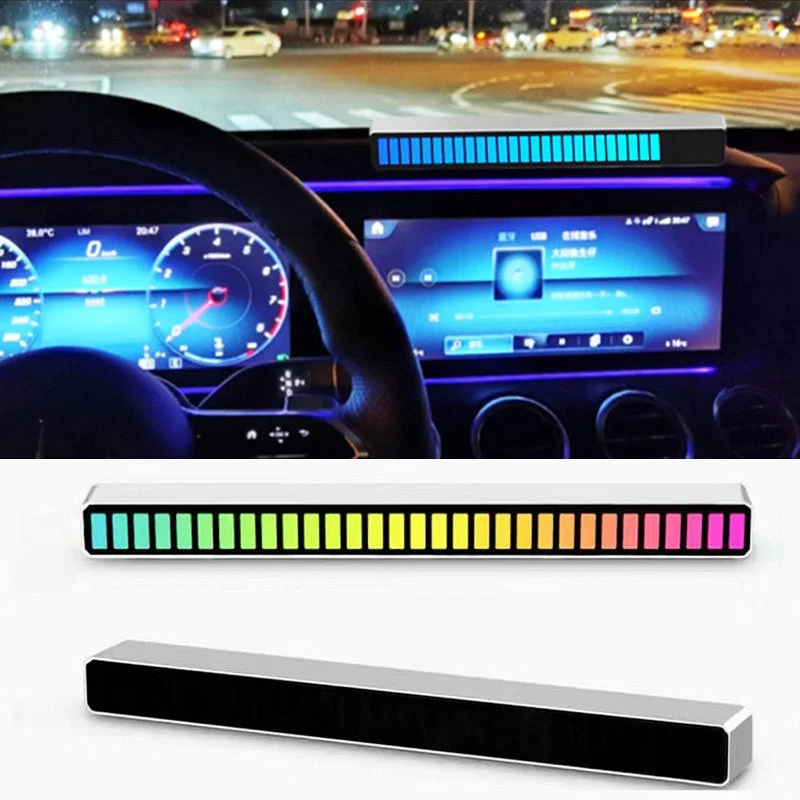 RGB Ambient Sound Control Light for Cars with High-Sensitivity Microphone | Voice-Activated Color Changing for Enhanced Interior Style Gray