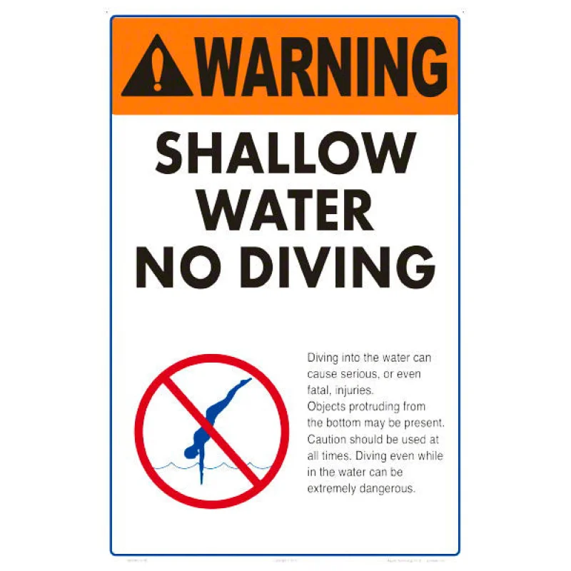 Shallow Water No Diving Warning Sign - 12 x 18 Inches on Styrene Plastic