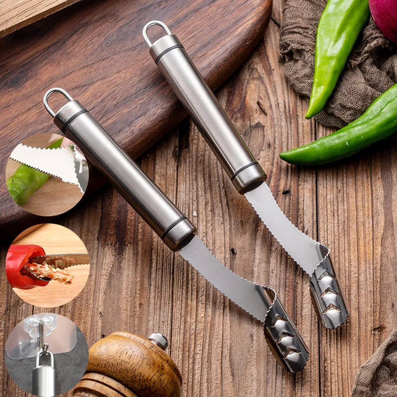 Stainless Steel Seed Corer Remover Tool with Serrated Edges | Effortless Seed Removal for Peppers and Vegetables Steel color