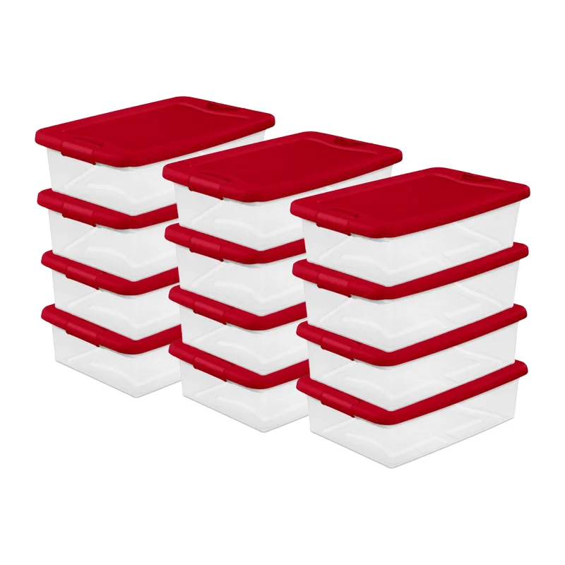 Sterilite 32 Qt Under Bed Latching Storage Container w/ Hinge Lid, Red (12 Pack)