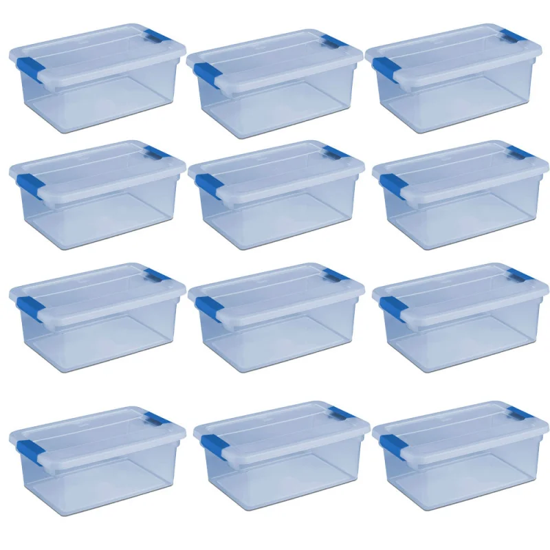 Sterilite ClearView Latch 15 Quart Plastic Storage Container Bin, Blue (12 Pack)