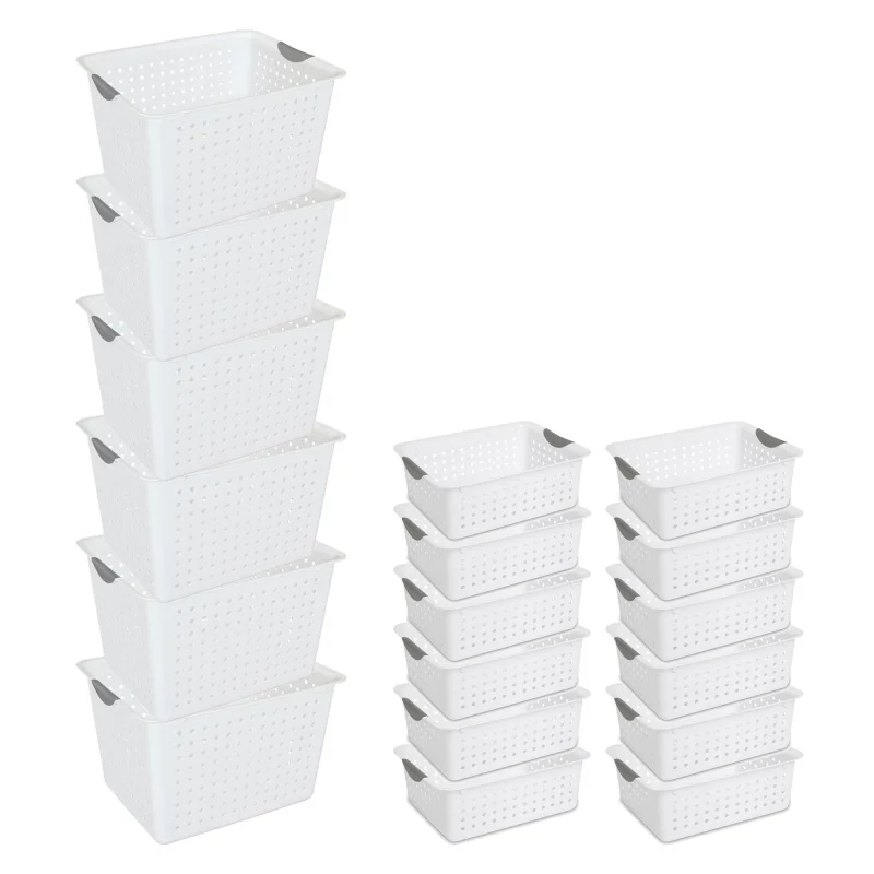 Sterilite Set of Ultra Plastic Storage Bin Baskets w/ Handles, 6 Deep, 12 Medium