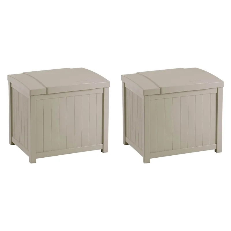 Suncast 22 Gallon Yard and Garden Stay Dry Resin Deck Box, Light Taupe (2 Pack)
