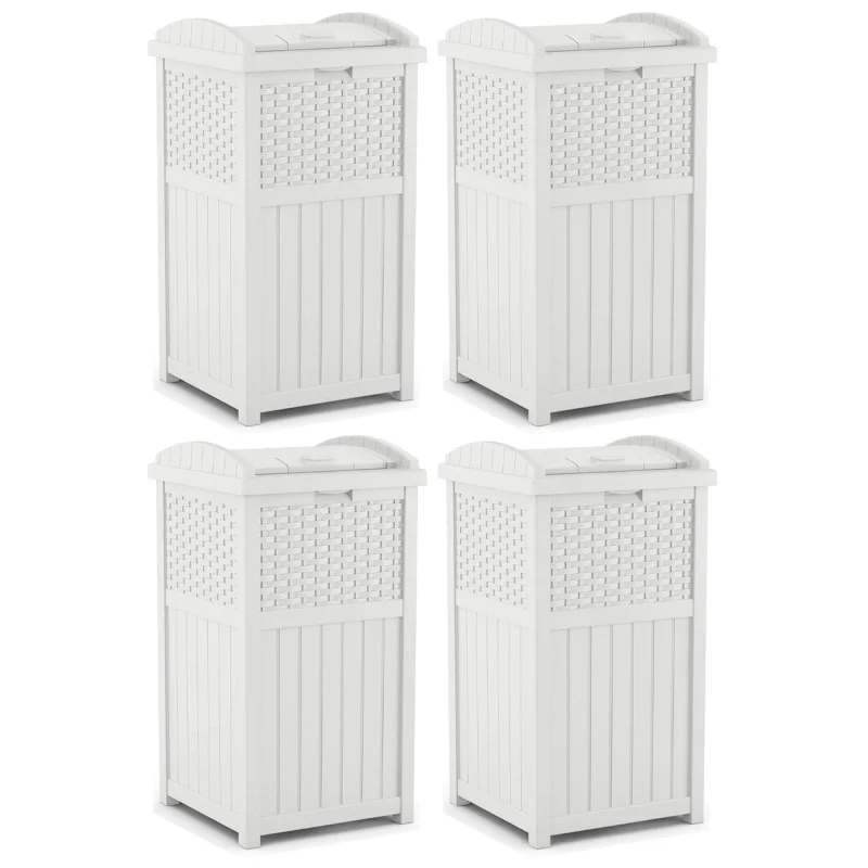 Suncast Trash Can Hideaway Outdoor 33 Gallon Garbage Waste Bin, White (4 Pack)