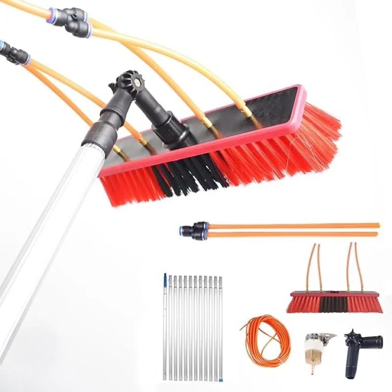 Telescopic Cleaning Brush up to, Water Powered, Gutter Cleaning Brush Roofing, Cleaning Solar Panels 12poles 55brush Head