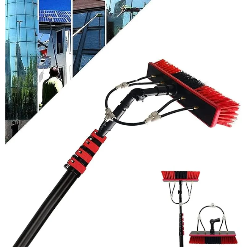 Telescopic Water Fed Pole Window Cleaner Kit, 50cm Extendable Brush & 20M Hose for Conservatory Roof Cleaning, Efficient Window Washing Tools, 9m Reach
