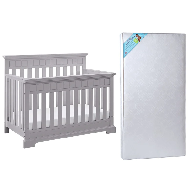 Thomasville Kids Willow 4 in 1 Crib, Pebble Gray & Kolcraft Fresh Start Mattress