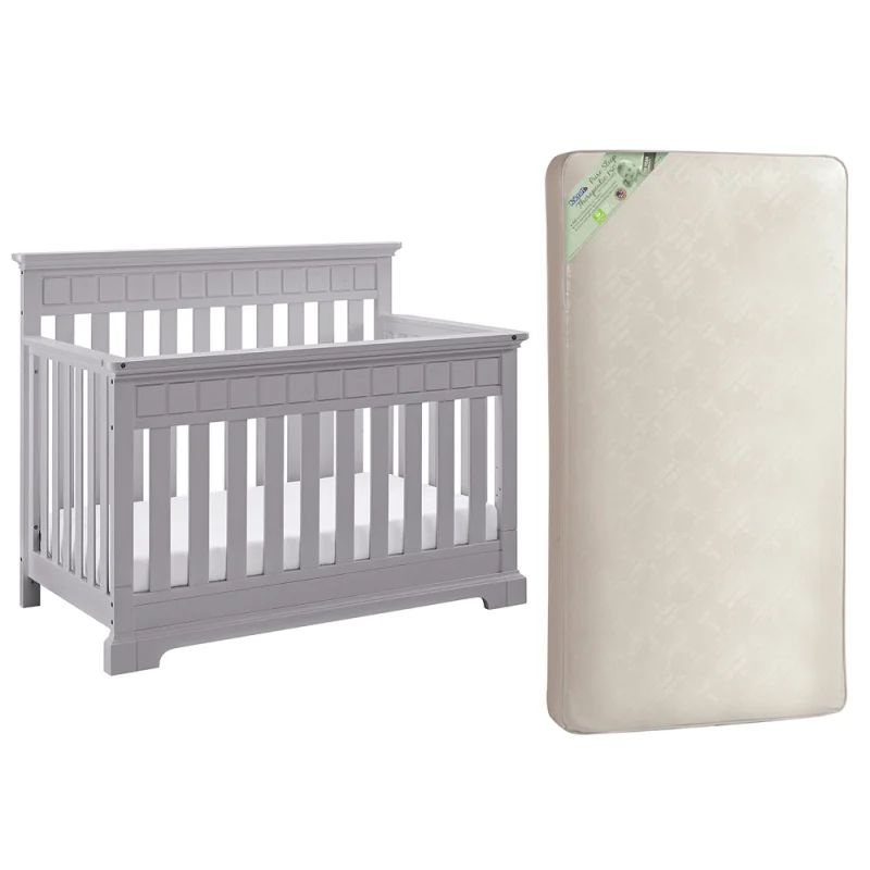 Thomasville Kids Willow 4 in 1 Crib, Pebble Gray & Kolcraft Pure Sleep Mattress