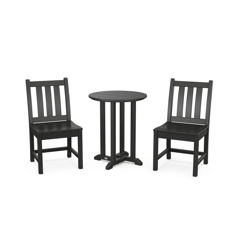 Traditional Garden Side Chair 3-Piece Round Bistro Dining Set Black