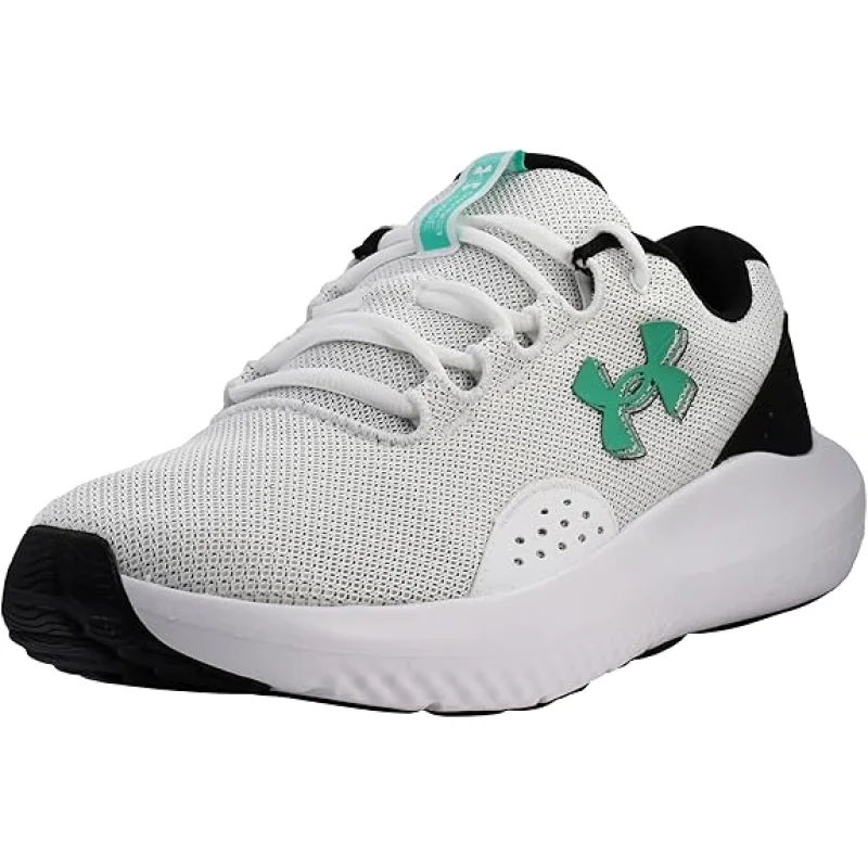 Under Armour Men's Charged Surge 4 Sneaker (White/Black/Green Mode) Size 11