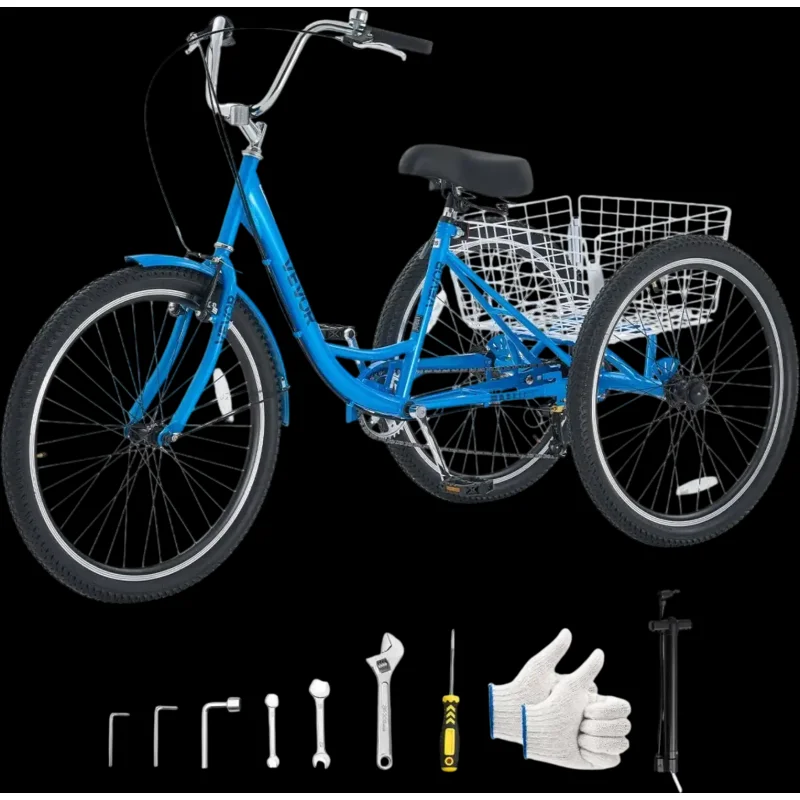 Vevor Adult Tricycle 24" 7-Speed Cruiser Bike Blue New