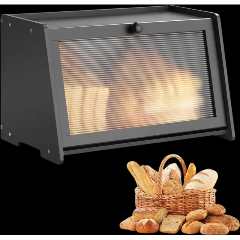 Vevor Bread Box Large Capacity Bamboo Storage Container Black New