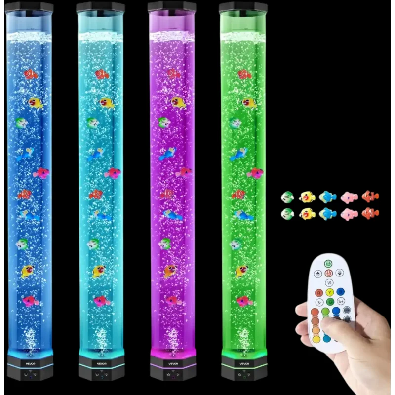 Vevor Bubble Tube Lamp 3.3' LED Sensory Aquarium with 10 Floating Fish & 16 Color Effects New
