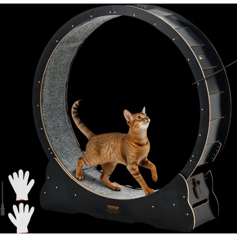 Vevor Cat Exercise Wheel 48" Wooden Indoor Running Wheel Black New