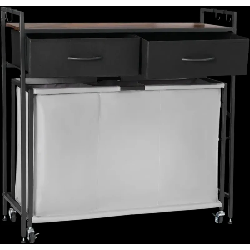 Vevor Laundry Sorter 3-Section Rolling Hamper with 2 Drawers, Hooks & Wheels New