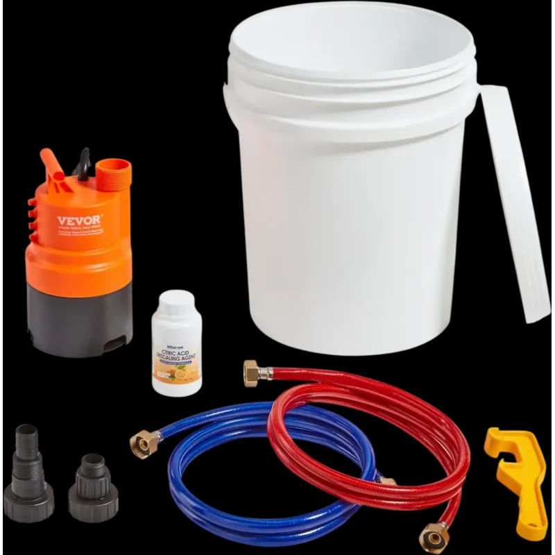 Vevor Water Heater Flushing Kit Tankless Descaling Pump 5 Gallon Pail 2 Hoses New