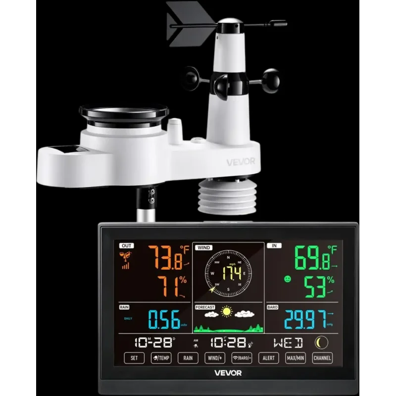 Vevor Weather Station 5-in-1 Wireless Solar-Powered Outdoor Sensor 7.5" VA Display New