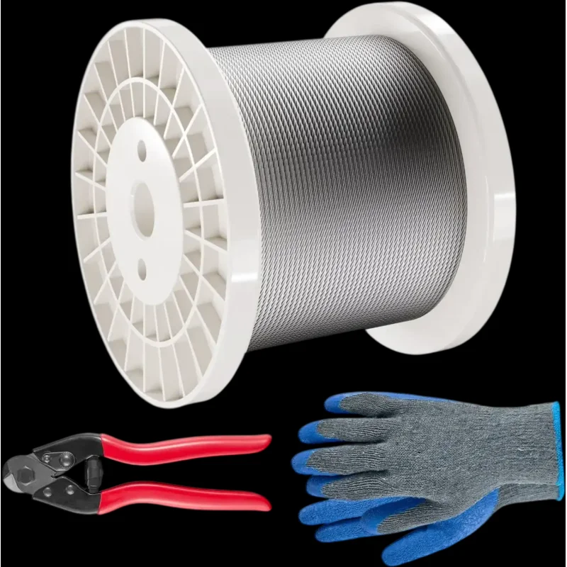 Vevor Wire Rope Kit 1/8" x 600' T316 Stainless Steel Cable with Cutter and Gloves New