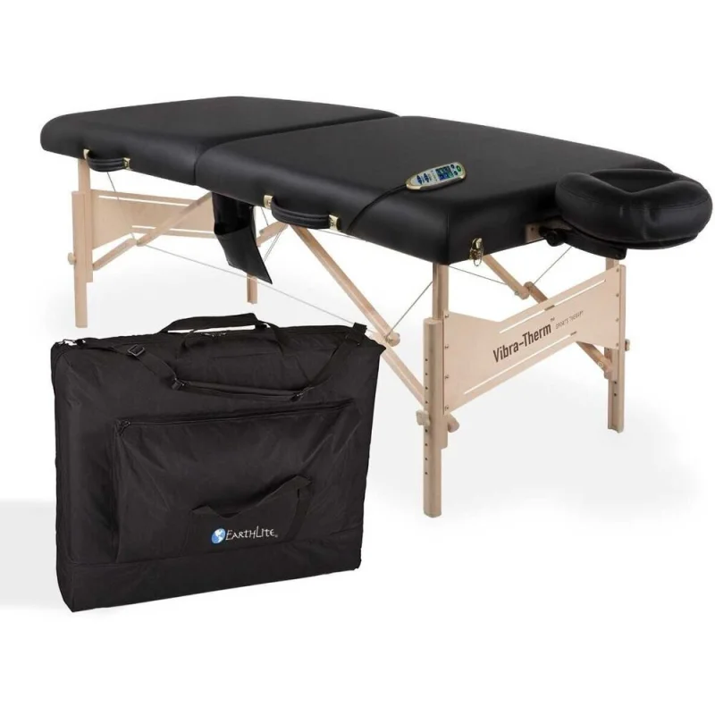 Vibra-Therm Sports Therapy Table / Portable Massage Table with Vibration and Heat by EarthLite Black