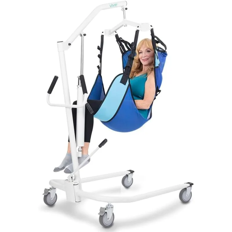 Vive Lightweight Hydraulic Patient Lift for Home Use with Sling - Portable Lift Assist System for Elderly & Disabled - Medical Transfer Aid for Floor, Falls, Car, Wheelchair & Bed - Sit to Stand Lift