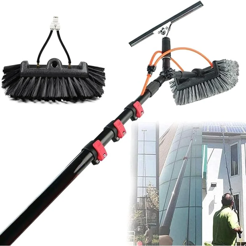 Window Cleaning Wand, Water Feeding Telescopic Brush for Pv Panel Cleaning - 12m/40ft, Roof Cleaning Tool Window Cleaner Kit,35cmbrushhead-3.6M/12FT