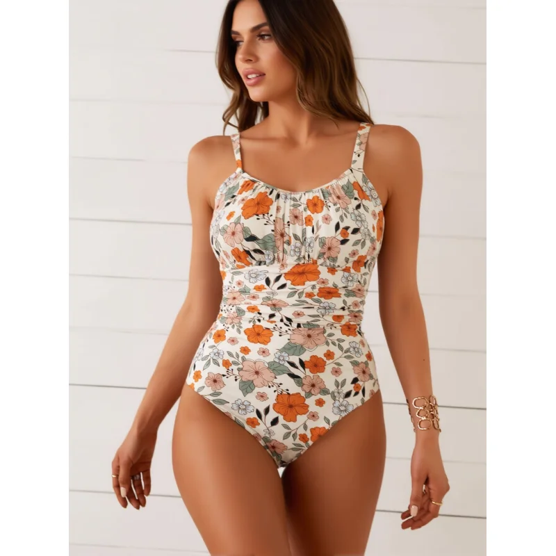 Women's One Piece Swimsuits Tummy Control Ruched Bathing Suit 1 Piece Swimwear Floral