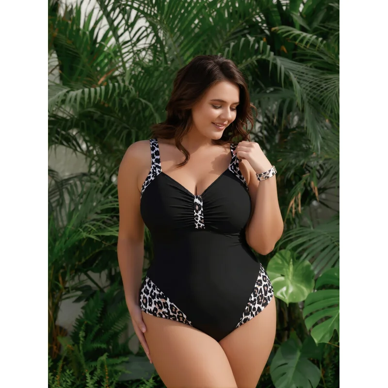 Women's Tummy Control Swimsuits Mesh Sexy One Piece Bathing Suits Slimming V Neck Swimwear Black