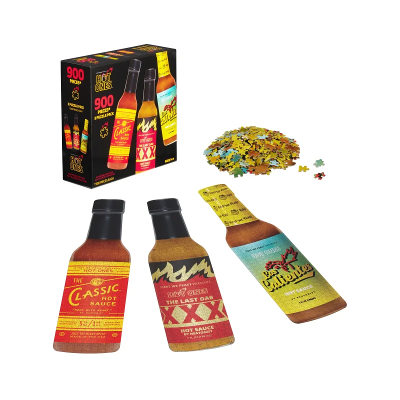 WowWee Hot Ones Challenge 3-Pack Bottle-Shaped Puzzles - 900 pc