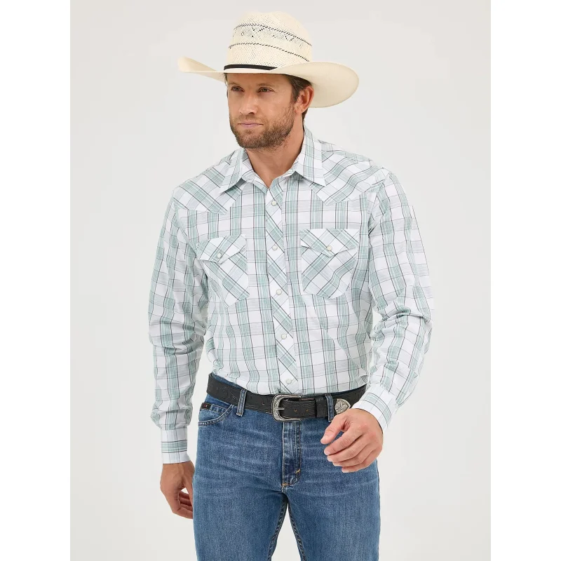 Wrangler Men's 20X Competition Advanced Comfort Long Sleeve Snap Shirt (Beryl Plaid) Size XL
